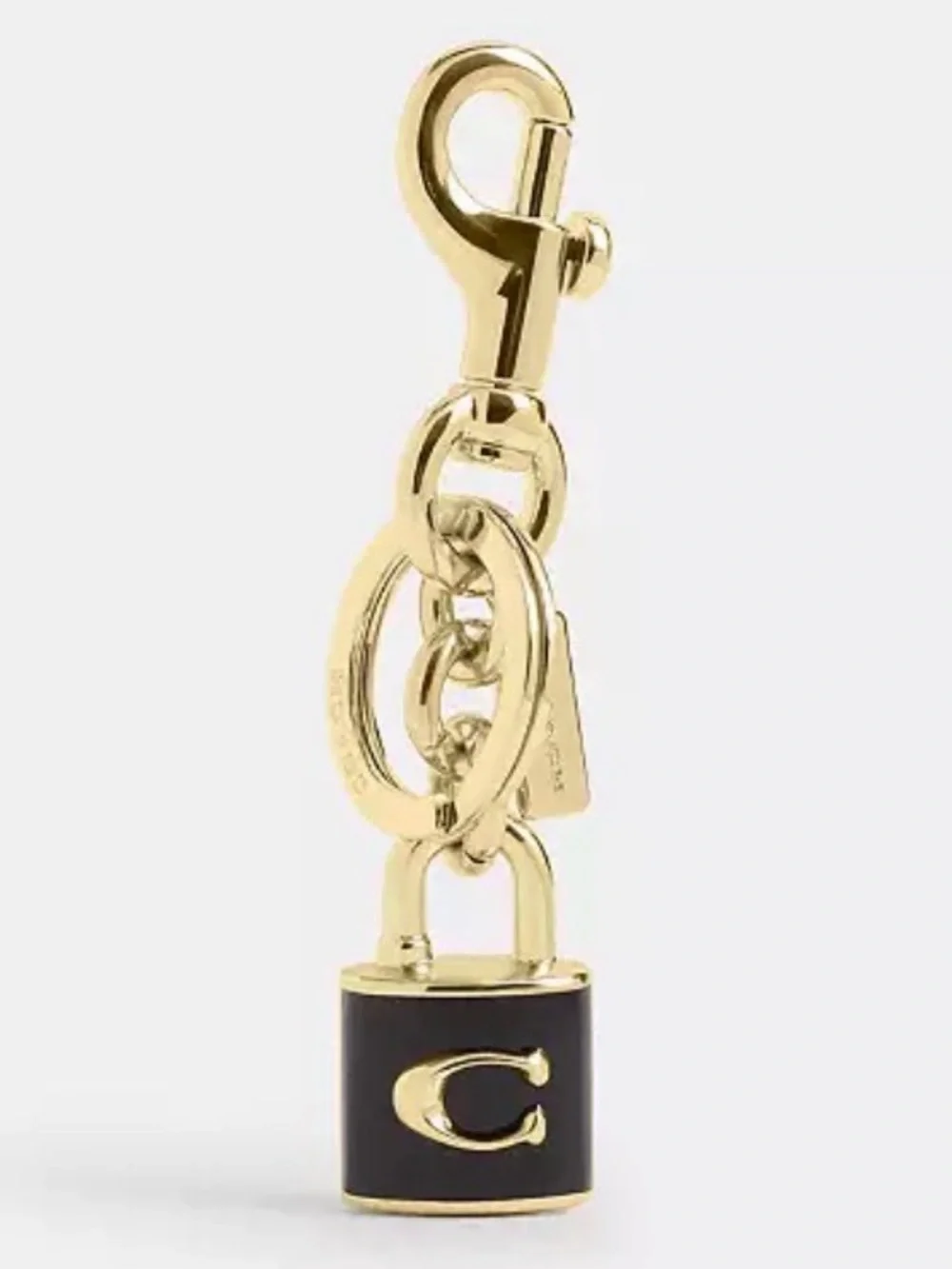 Coach Gold Tone & Black Leather Padlock C Bag Charm/Keychain – NWT